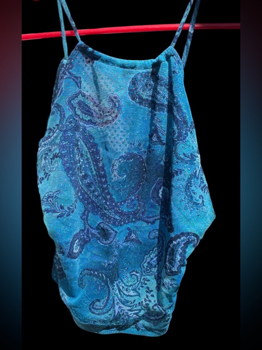 Vintage Y2K Anchor Blue Paisley Glitter Halter Top - Size OS